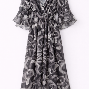 Robe longue - noir blanche fleur